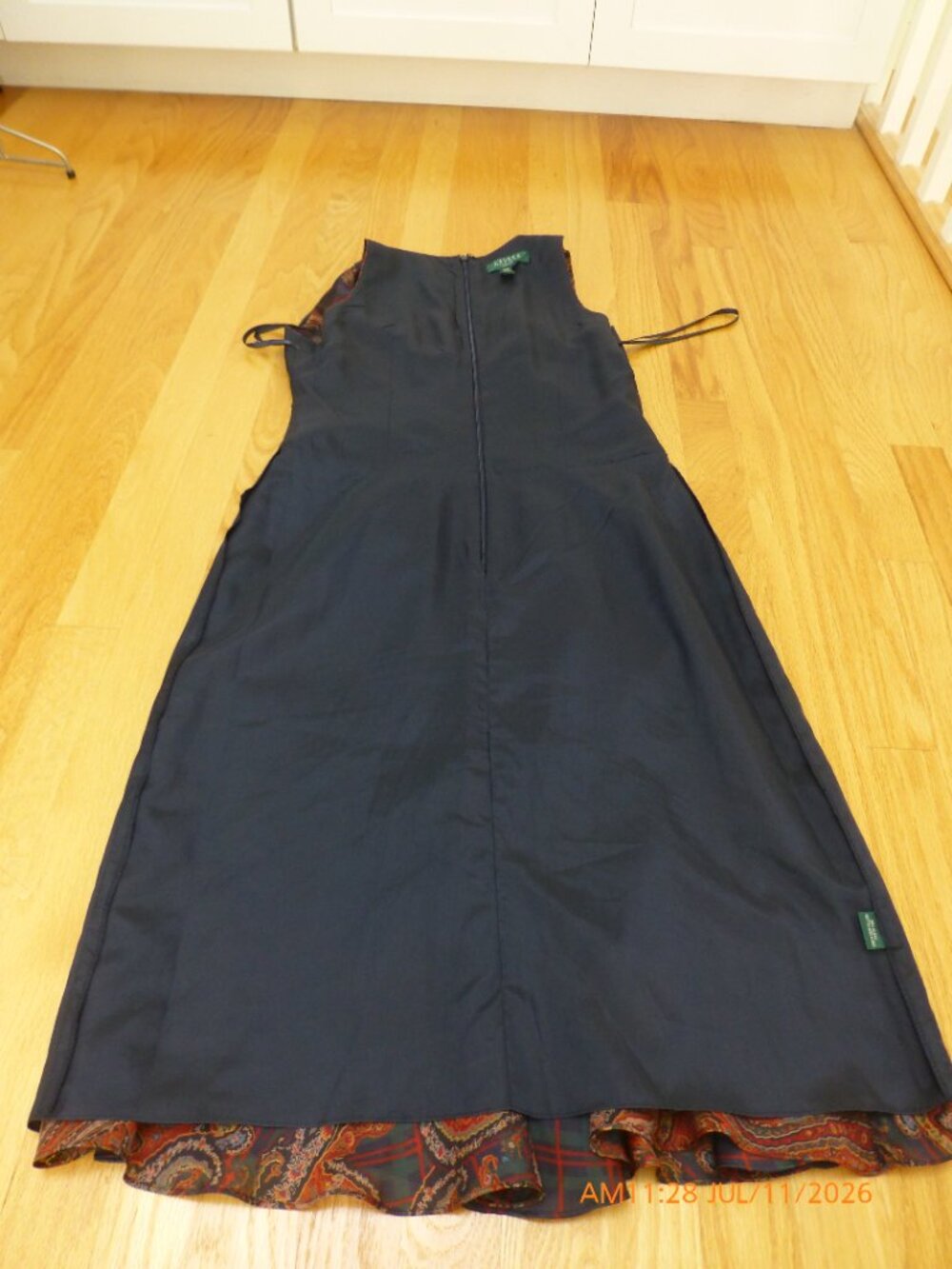 Lauren Ralph Lauren 100% Silk Paisley Plaid Sleeveless V Neck Dress Women Size 8 - Picture 10 of 11